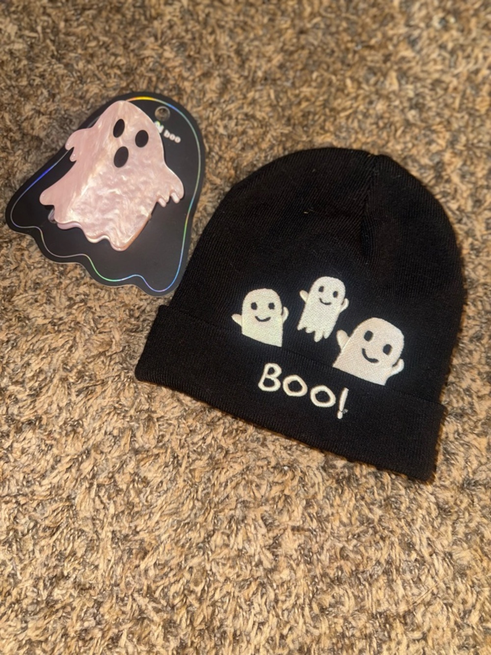 Black 'Boo!' Ghost Beanie Hat